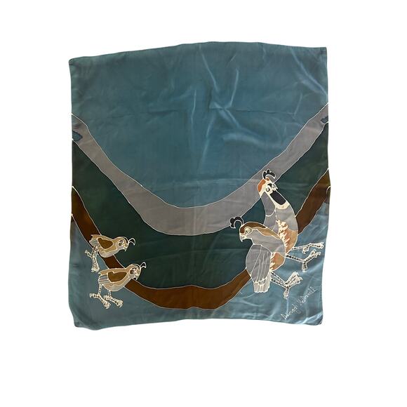 Deboragh McDonnell Signed Silk Scarf Hand-painted Birds Designer 36x36 Artsy - Picture 9 of 11